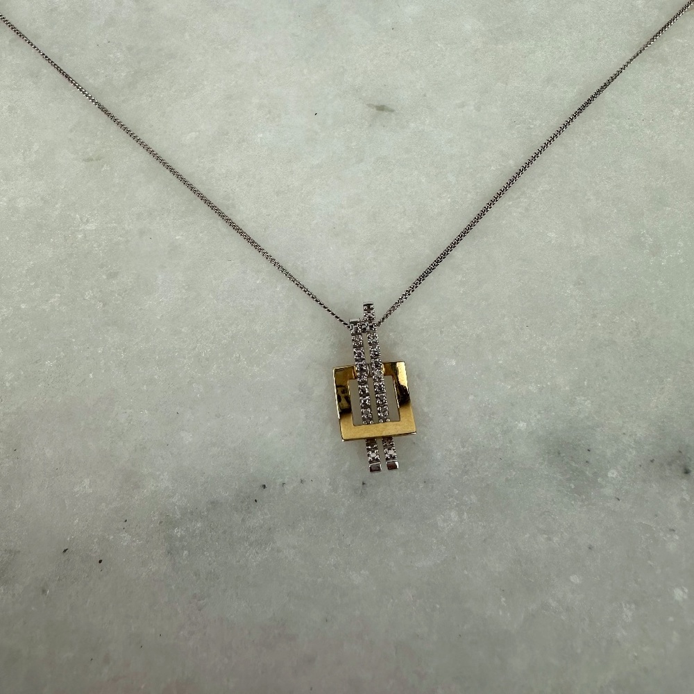 14K White Gold Chain with 10K White and Yellow Gold Diamond Pendant 3G (total)